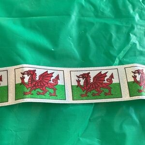 New Welsh Dragon Flag Ribbon. Length 42”. Width 1”